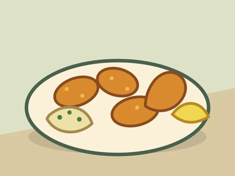 Stylized illustration of Yukihira-Style Okaki no Tane Age with Creamy Kinome Sauce